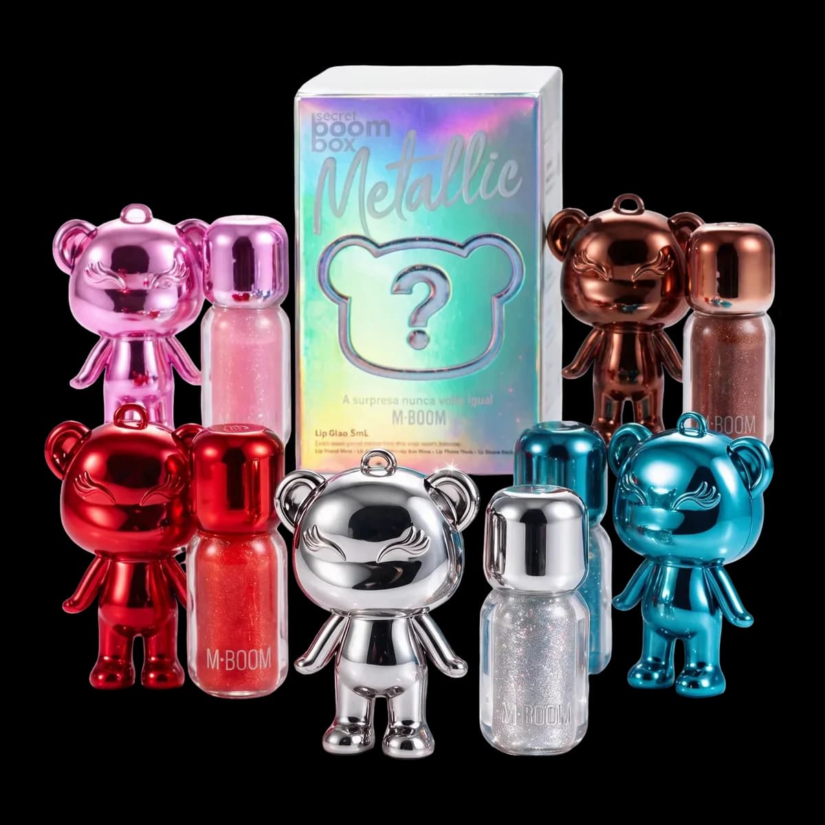 Os cinco Mboomies cromados da coleção Metallic