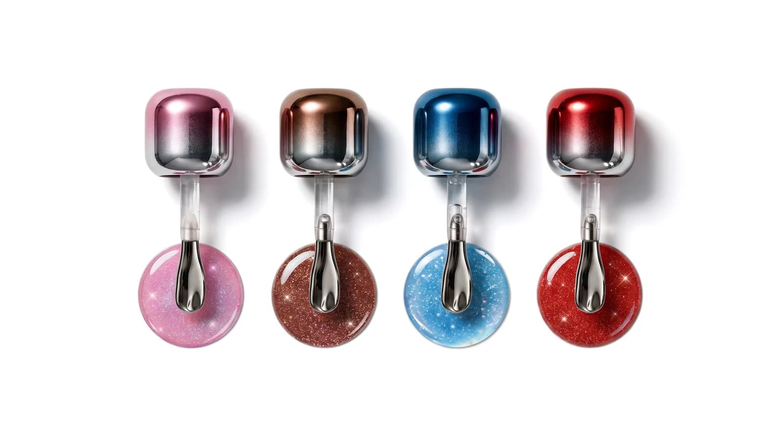 As tampas cromadas dos glosses Metallic